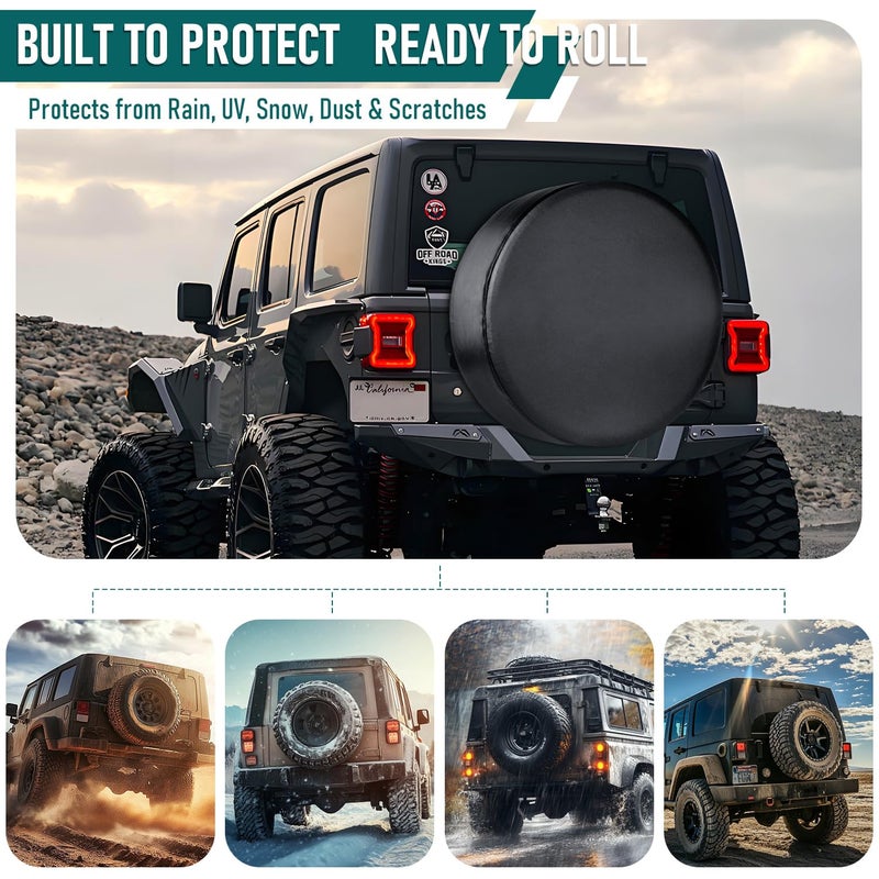 Amfor Spare Tire Cover 28"-29", Universal Fit for Jeep, SUV, RV, Trailer, Truck, Waterproof Dustproof PVC Leather Wheel Cover (Black) - Image 2